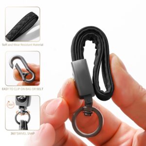 Gkeygo Carabiner Keychain, Universal Heavy Duty Woven Handmade Leather Key Chain, Car Fob Key Keychains with 360 Degree Rotatable Snap Swivel and Anti-Lost D-Ring for Men and Women, Gunmetal - Black