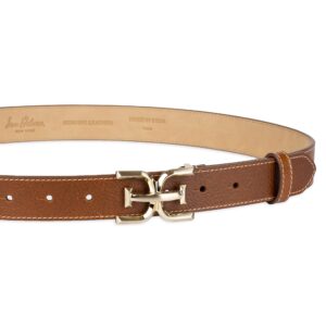 Sam Edelman Women's Slim Stitched Edge Double-E Plaque Buckle Belt, Saddle, Medium