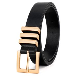 xzqtive plus size women's leather belts for jeans pants dress fashion ladies waist belt with square gold buckle,black