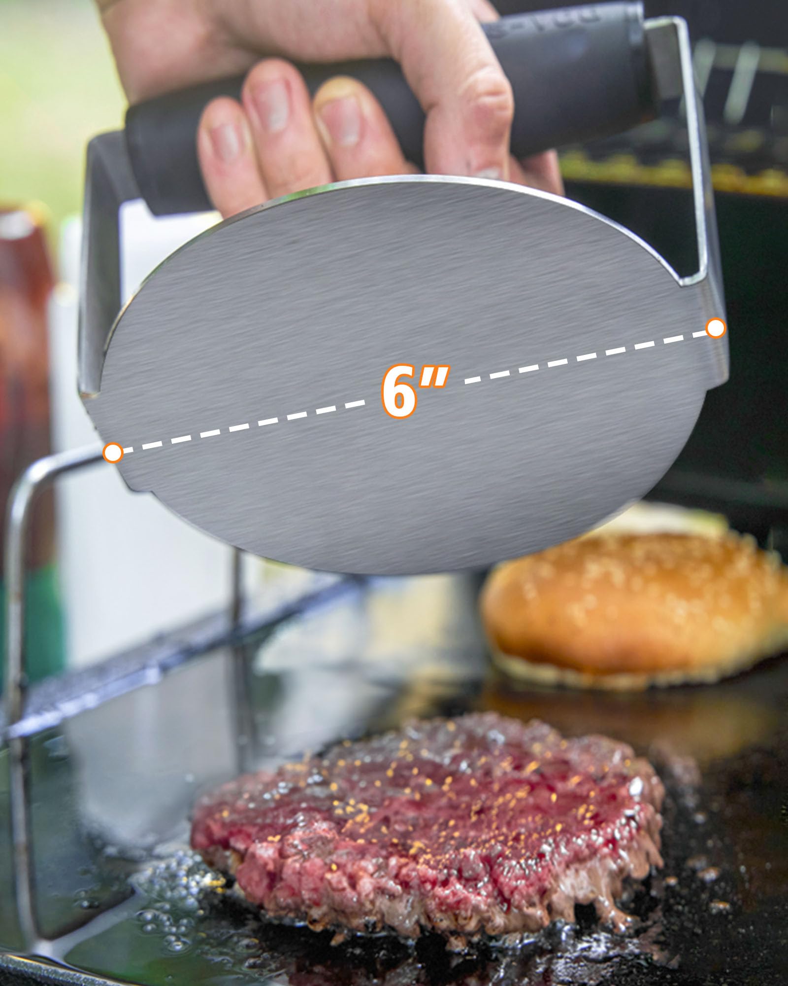 BS-VOG Burger Press, 6 Inch Round Burger Smasher for Griddle with Anti-Scald Handle, Non-Stick Smooth Stainless Steel Hamburger Press, Grill Press for Flat Top Grill Cooking, Gift Package