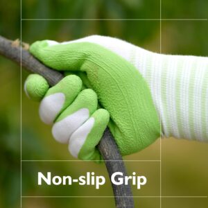 Brigic Bamboo Gardening Gloves 2 pair, Breathable Rubber Coated, Outdoor Work Garden Gloves For Women, Green & Purple (Medium)