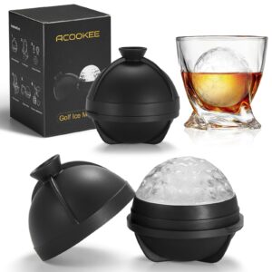 acookee novelty golf ball ice maker mold set of 2, funny golf gifts for men golfers, 2.5" large sphere round ice cube molds for whiskey, bourbon, cocktails