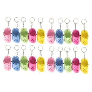 gloglow 20pcs slipper keychains, 1.4 x 3.0in 5 colors silicone shoe keychains reusable beach hole shoes key chains for backpack purse luggage party favors