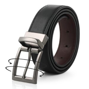 awaytr reversible leather belt for women - two color-in-one belt for jeans dress women men belt with rotated buckle(coffee/black with gun color buckle 45in(115cm))