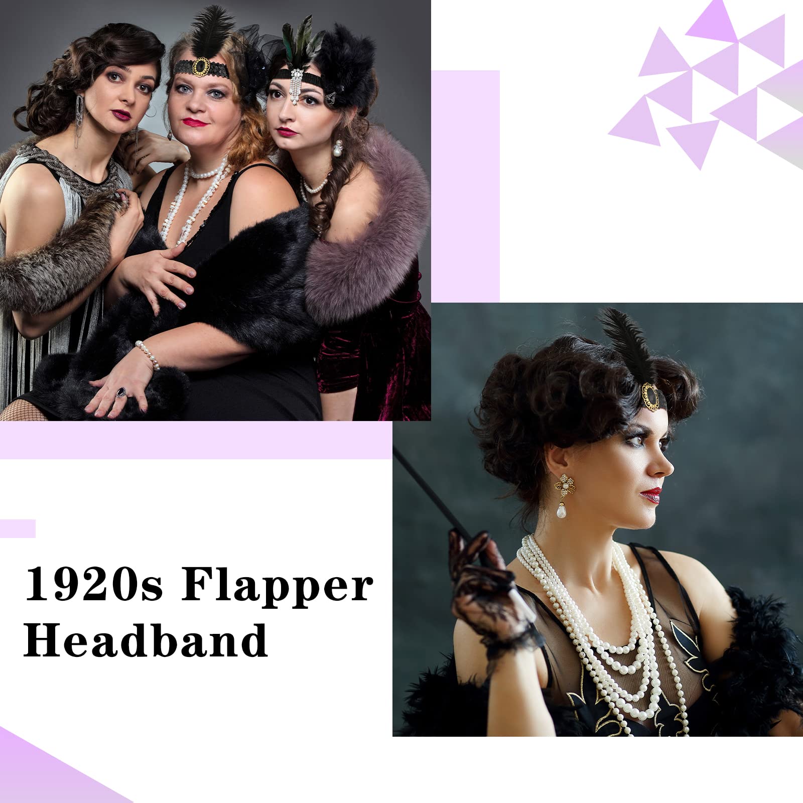 Ceenna 24 Pieces 1920s Flapper Headband Black Feather Headpiece for Women 20s Hair Costume Accessory(Classic)