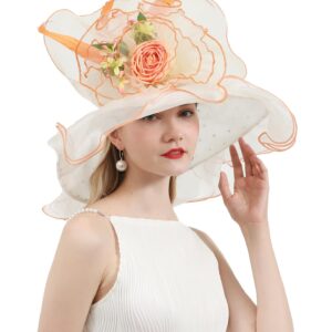 ORIDOOR Women Organza Fascinator Kentucky Hat Derby Floral Tea Party Wedding Hat B866 Beige …