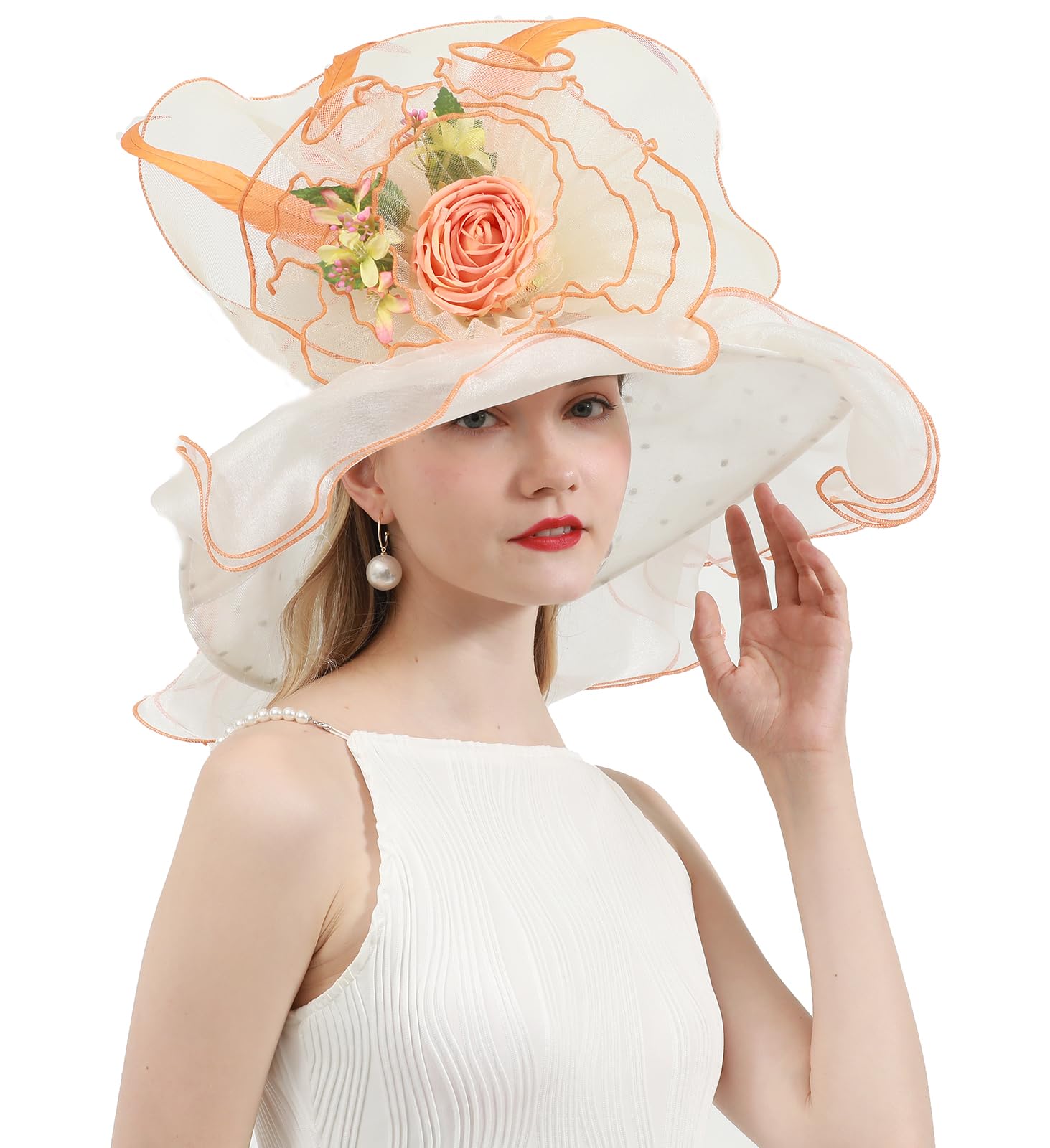 ORIDOOR Women Organza Fascinator Kentucky Hat Derby Floral Tea Party Wedding Hat B866 Beige …