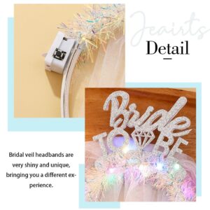 JEAIRTS Light Up Bride Veil Headband LED Bride To Be Hair Hoop Glitter Wedding Veil Headpiece Bachelorette Party Hair Accessories for Women and Girls