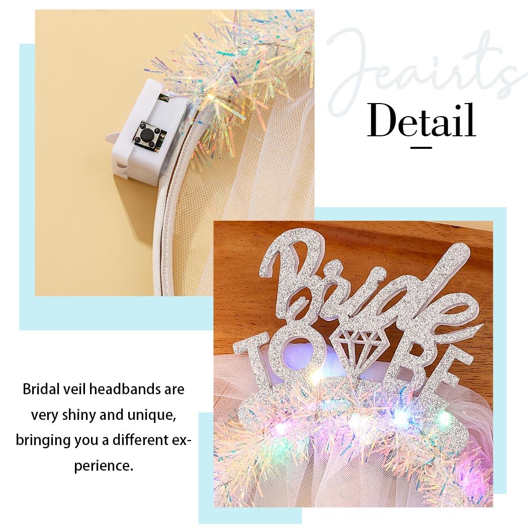 JEAIRTS Light Up Bride Veil Headband LED Bride To Be Hair Hoop Glitter Wedding Veil Headpiece Bachelorette Party Hair Accessories for Women and Girls