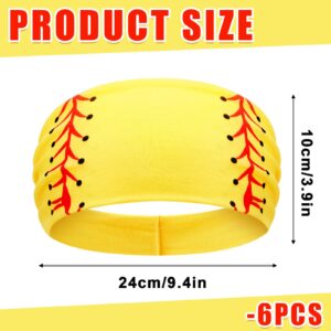 Zeyune 6 Pcs Yellow Softball Headband Breathable Elastic Headband Ball Print Head Wrap Hair Band Bandana Workout Headbands Adjustable Sweat Proof Softball Accessories for Girls Women