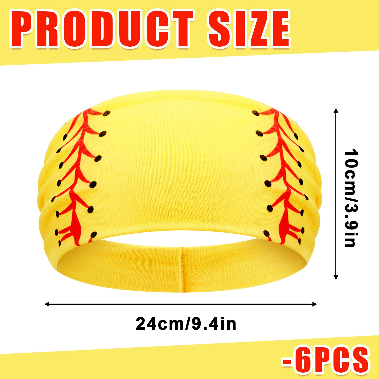 Zeyune 6 Pcs Yellow Softball Headband Breathable Elastic Headband Ball Print Head Wrap Hair Band Bandana Workout Headbands Adjustable Sweat Proof Softball Accessories for Girls Women