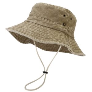 Unisex Cotton Boonie Hat Summer Outdoor Packable Fishing Bucket Hat Beach Sun Hat with String for Women Men (US, Alpha, One Size, Retro Khaki)