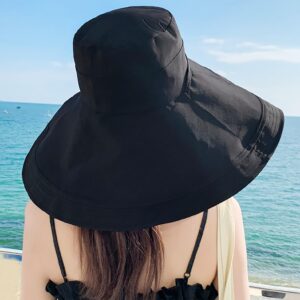 Packable Large Brim Sun Hat for Women - 6.7" Wide-Brim UV-Protection Women's-Sun-Beach-Hats with Strap Black