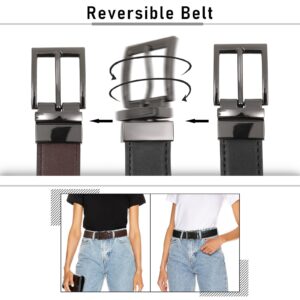 AWAYTR Reversible Leather Belt for Women - Two Color-in-One Belt for Jeans Dress Women Men Belt with Rotated Buckle(Coffee/Black with Gun Color Buckle 45in(115cm))