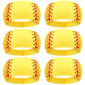 Zeyune 6 Pcs Yellow Softball Headband Breathable Elastic Headband Ball Print Head Wrap Hair Band Bandana Workout Headbands Adjustable Sweat Proof Softball Accessories for Girls Women