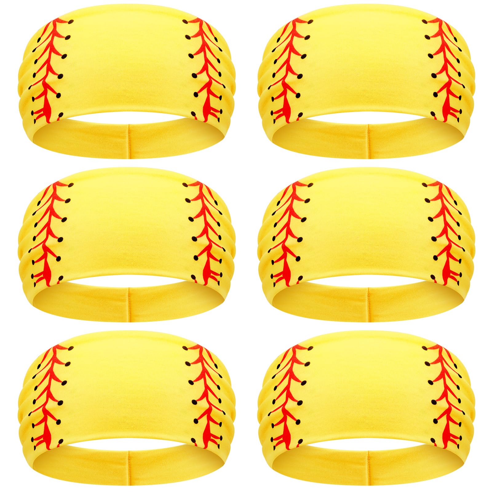 Zeyune 6 Pcs Yellow Softball Headband Breathable Elastic Headband Ball Print Head Wrap Hair Band Bandana Workout Headbands Adjustable Sweat Proof Softball Accessories for Girls Women