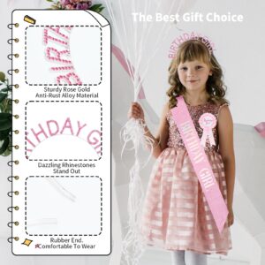 Birthday Celebration Set for Women's Special Occasion: Pink Sash, Rose Gold Hair Bands, Rhinestone Headband, Corsage & Sweet Happy Vibes