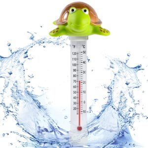 floating pool thermometer, large display with string easy to read, shatter resistant, for outdoor & indoor swimming pools, spas, hot tubs & aquariums (turtle)