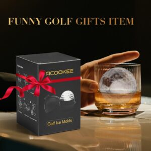 ACOOKEE Novelty Golf Ball Ice Maker Mold Set of 2, Funny Golf Gifts for Men Golfers, 2.5" Large Sphere Round Ice Cube Molds for Whiskey, Bourbon, Cocktails