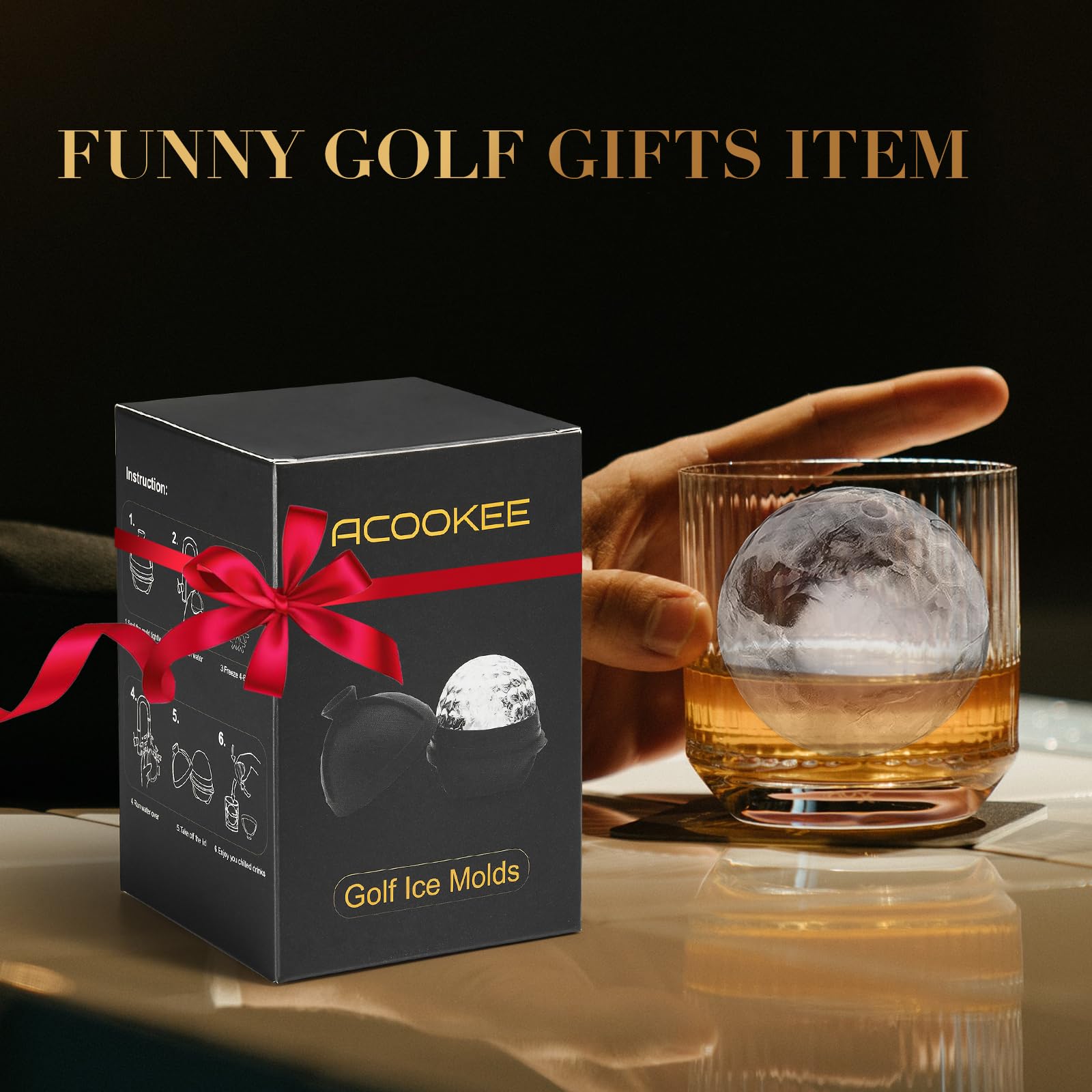 ACOOKEE Novelty Golf Ball Ice Maker Mold Set of 2, Funny Golf Gifts for Men Golfers, 2.5" Large Sphere Round Ice Cube Molds for Whiskey, Bourbon, Cocktails