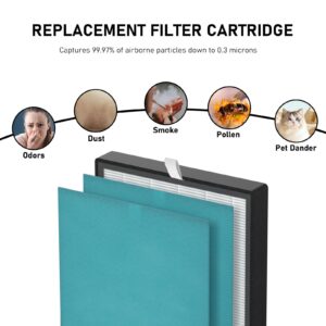 KJ203F True HEPA Replacement Filter Compatible with Colzer 142C, Mooka KJ203F, Elechomes KJ203F-142, PURO XYGEN P500 Air Cleaner Purifier, Model Number KJ203F-142-01-D, 2 HEPA Filter + 4 Pre-filter