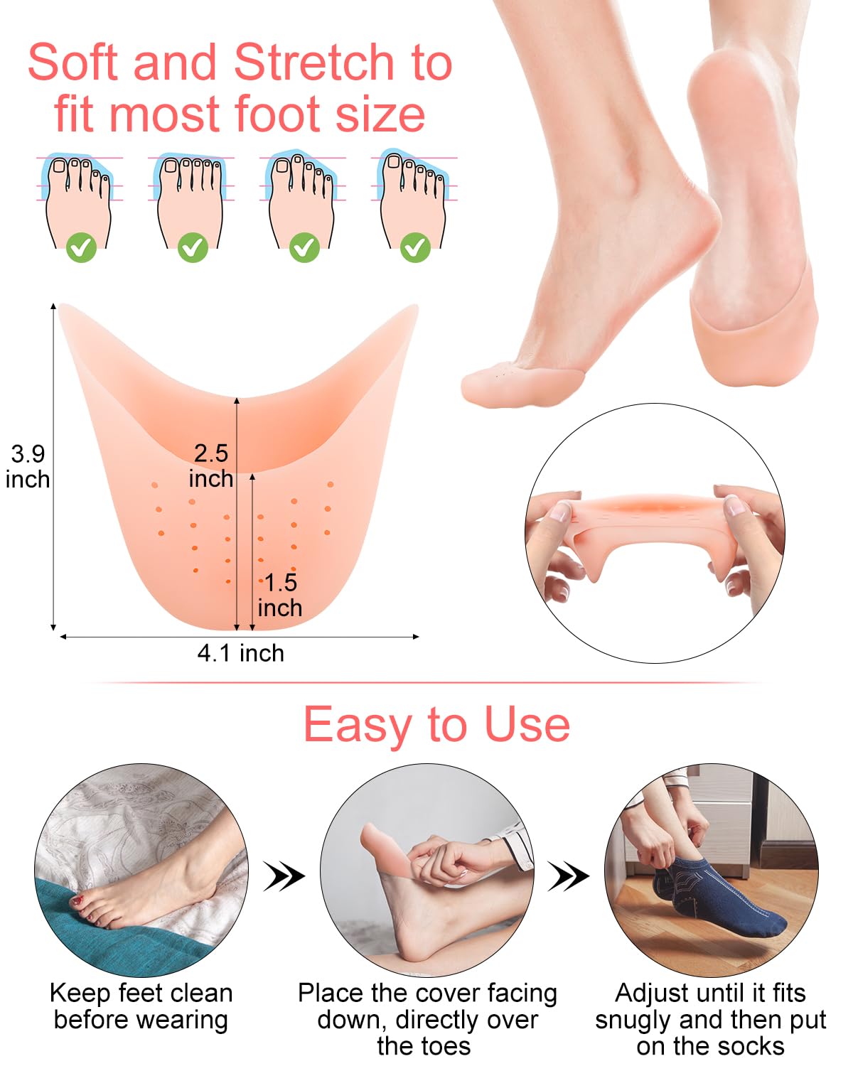 8Pcs BLATOWN Silicone Toe Protectors Toe Covers for Women Men Shoe Filling, Gel Toe Pads Toe Cushions with Breathable Hole for Pain Relief Fit for High Heel, Ballet, Point Shoes (Beige)