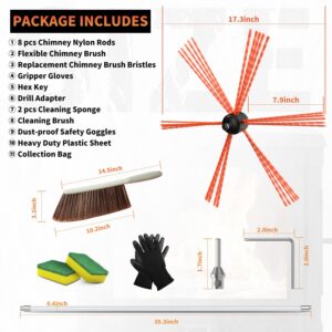 Sealegend 26 Feet Chimney Sweep Kit Chimney Brush Chimney Cleaning Kit and Rotary Chimney Cleaning System Fireplace Brush Tool with 8 Nylon Flexible Rods (26FT)