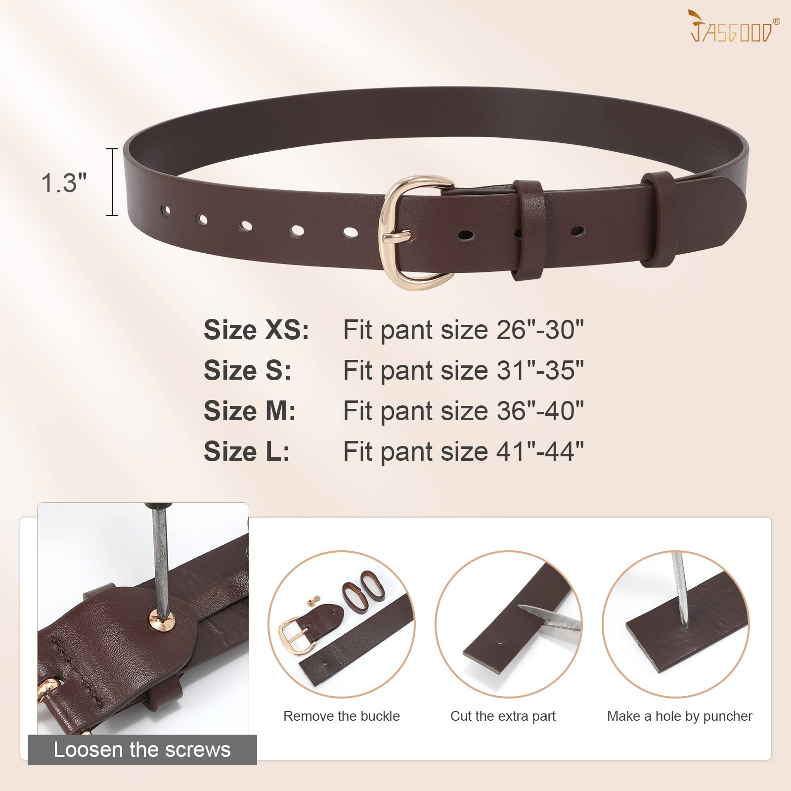 JASGOOD Women's Coffee Pu Leather Belt for Jeans Pants Gold Buckle Lady Casual Dress Waist Belt (Coffee,Fit Waist Size 26-30inch)