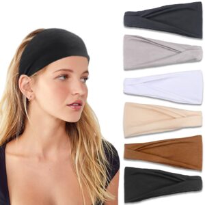 ivaryss headbands for women, non-slip, premium stretchy head bands hair accessories,wear for yoga, fashion, working out, travel or running, 6 pack, neutral