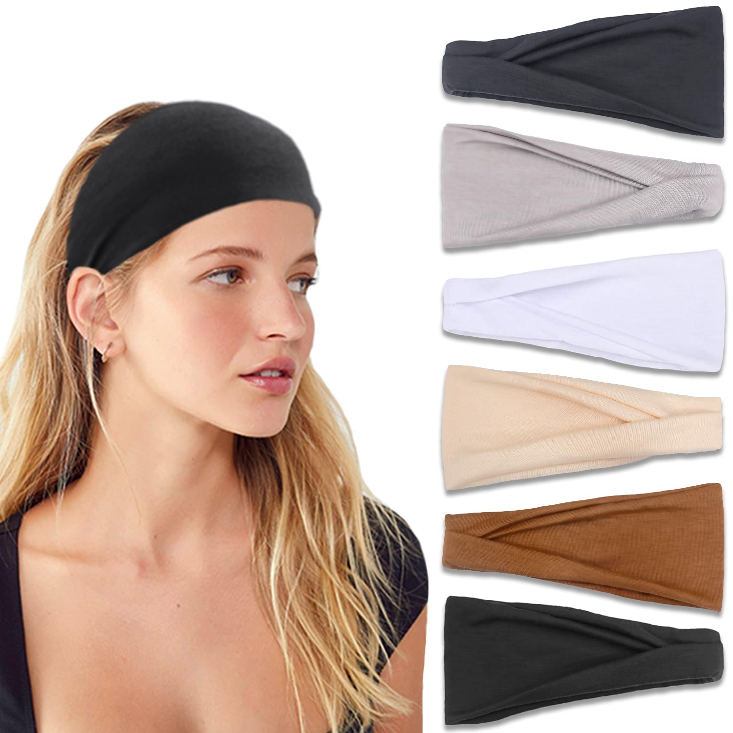 IVARYSS Headbands for Women, Non-Slip, Premium Stretchy Head Bands Hair Accessories,Wear for Yoga, Fashion, Working Out, Travel or Running, 6 Pack, Neutral