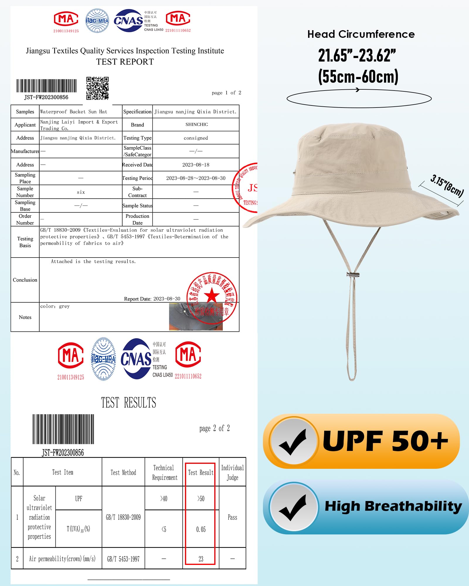 Waterproof Bucket Rain Hat for Women Wide Brim Summer UPF50+ Cowboy Sun Hat Men Foldable Soft Floppy Beach Hat Beige