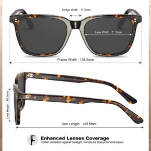 CARFIA Trendy Retro Acetate Womens Sunglasses Polarized UV Protection, Small Face Classic Square Tortoise Gray Lens