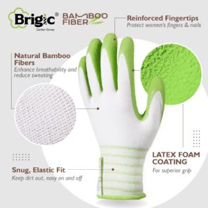 Brigic Bamboo Gardening Gloves 2 pair, Breathable Rubber Coated, Outdoor Work Garden Gloves For Women, Green & Purple (Medium)