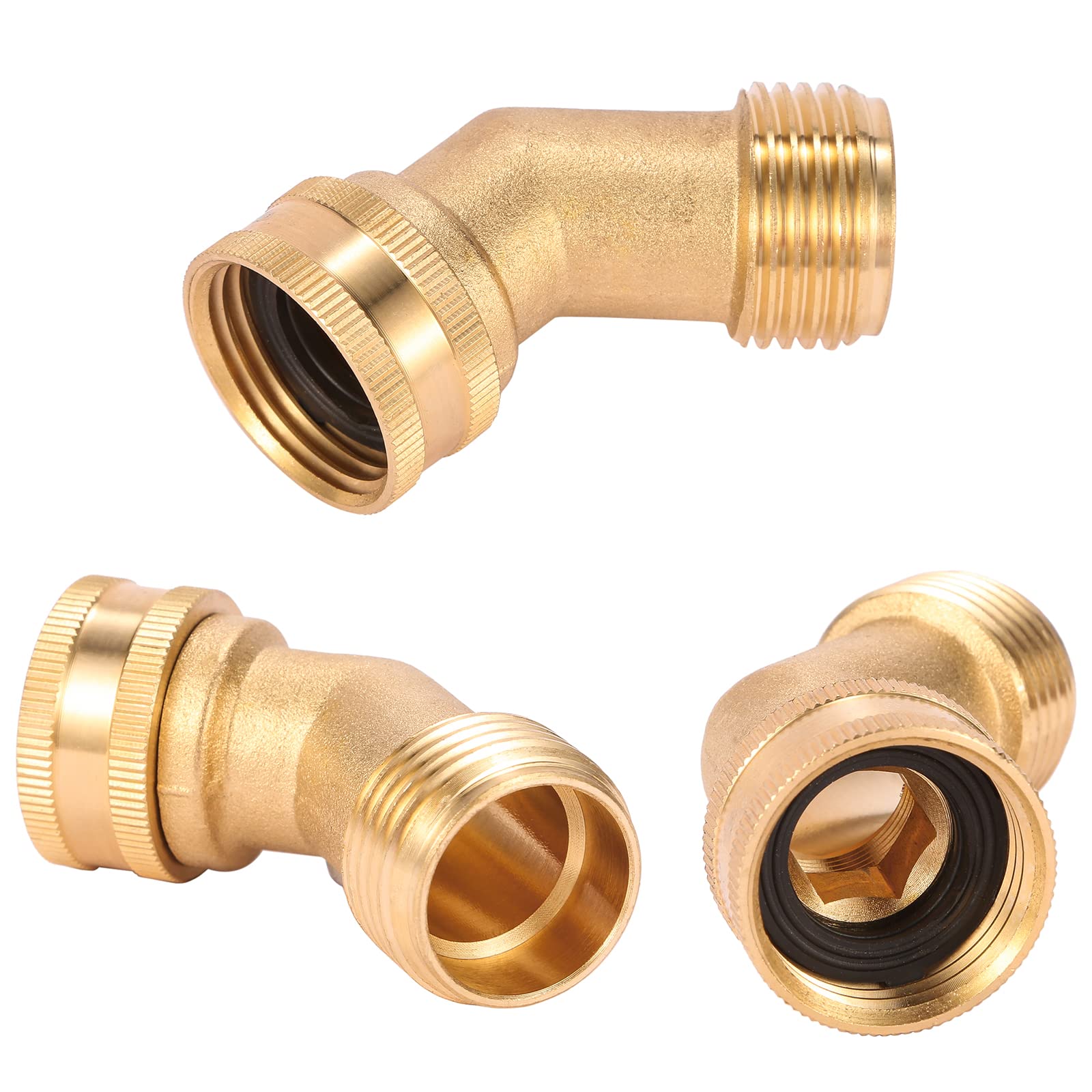 Sanpaint 45 Degree Garden Hose Elbow, Eliminates Stress and Strain On RV Water Intake Hose Fittings, 3/4" GHT and Solid Brass, 2 Pack