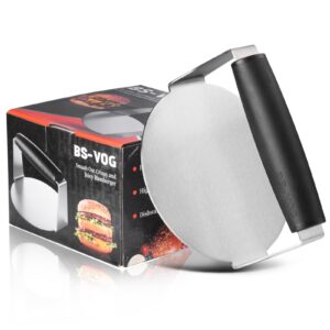 BS-VOG Burger Press, 6 Inch Round Burger Smasher for Griddle with Anti-Scald Handle, Non-Stick Smooth Stainless Steel Hamburger Press, Grill Press for Flat Top Grill Cooking, Gift Package