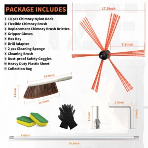 Sealegend 33 Feet Chimney Cleaning Kit Chimney Brush, Chimney Sweep Kit and Chimney Cleaning Logs Fireplace Tools Set with 10 Flexible Rods