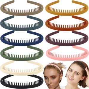 LAPOHI 10 PCS Non Slip Fashion Effortless Plastic Headbands with Teeth Comb Skinny Hair Bands for Women Men Teen Girls, Short Teeth Morandi