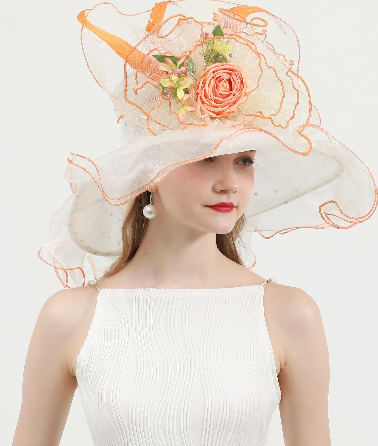 ORIDOOR Women Organza Fascinator Kentucky Hat Derby Floral Tea Party Wedding Hat B866 Beige …