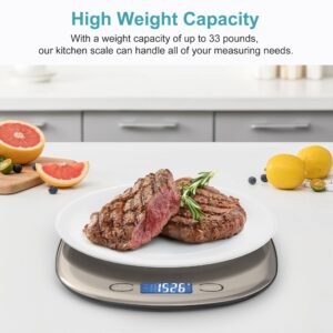 Ultrean Food Scale 33lb/15Kg Digital Kitchen Scale for Food Ounces and Grams Cooking Baking, 1g/0.1oz Precise Graduation, USB Rechargeable, 6 Weight Units, Tare Function