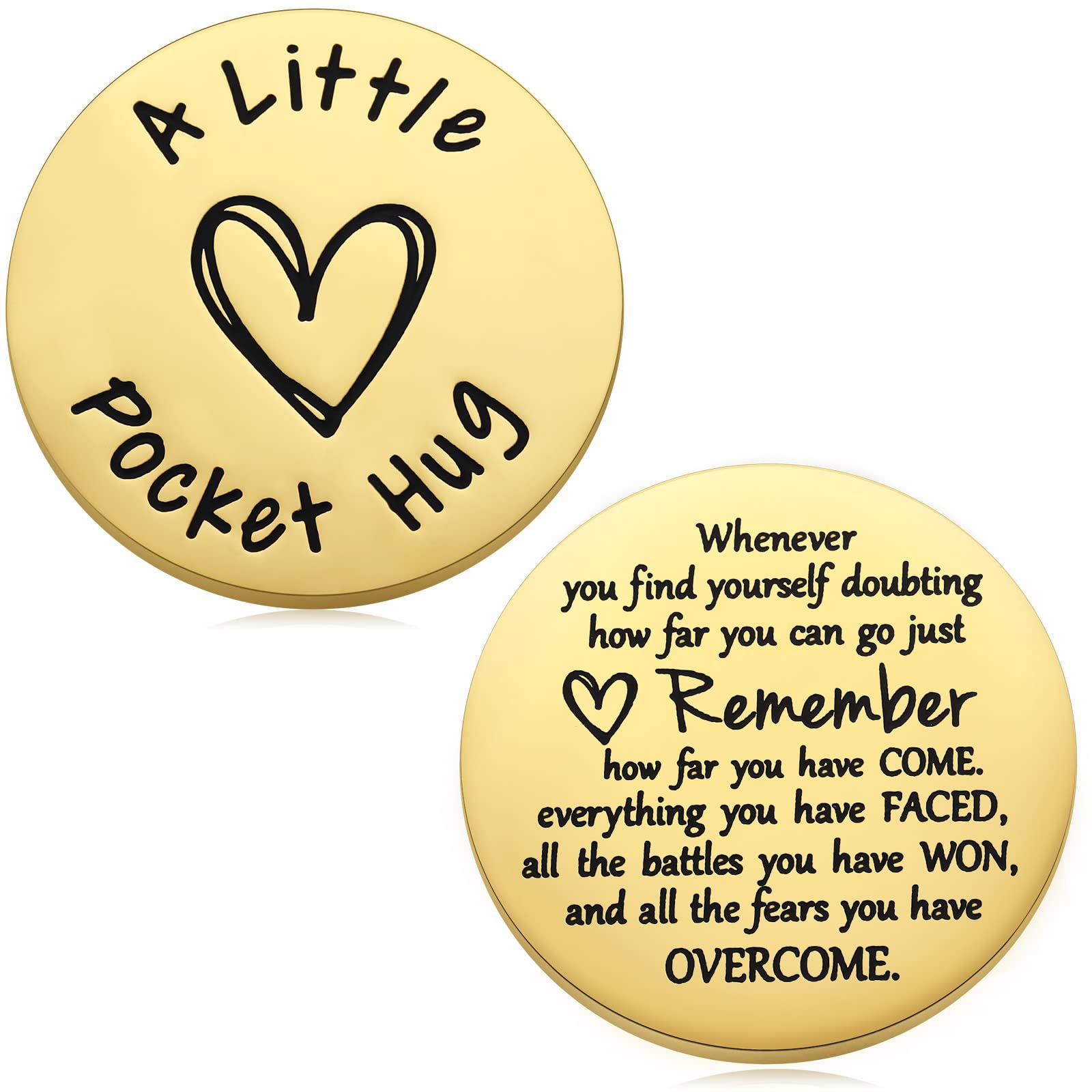 MIXJOY Little Pocket Hug Token Positive Affirmations Keepsake, Cancer Survivor Recovery Celebrate Sobriety Support Cheer Up Gifts for Men, Thinking of You Gift with PU Leather Keychain (Gold)