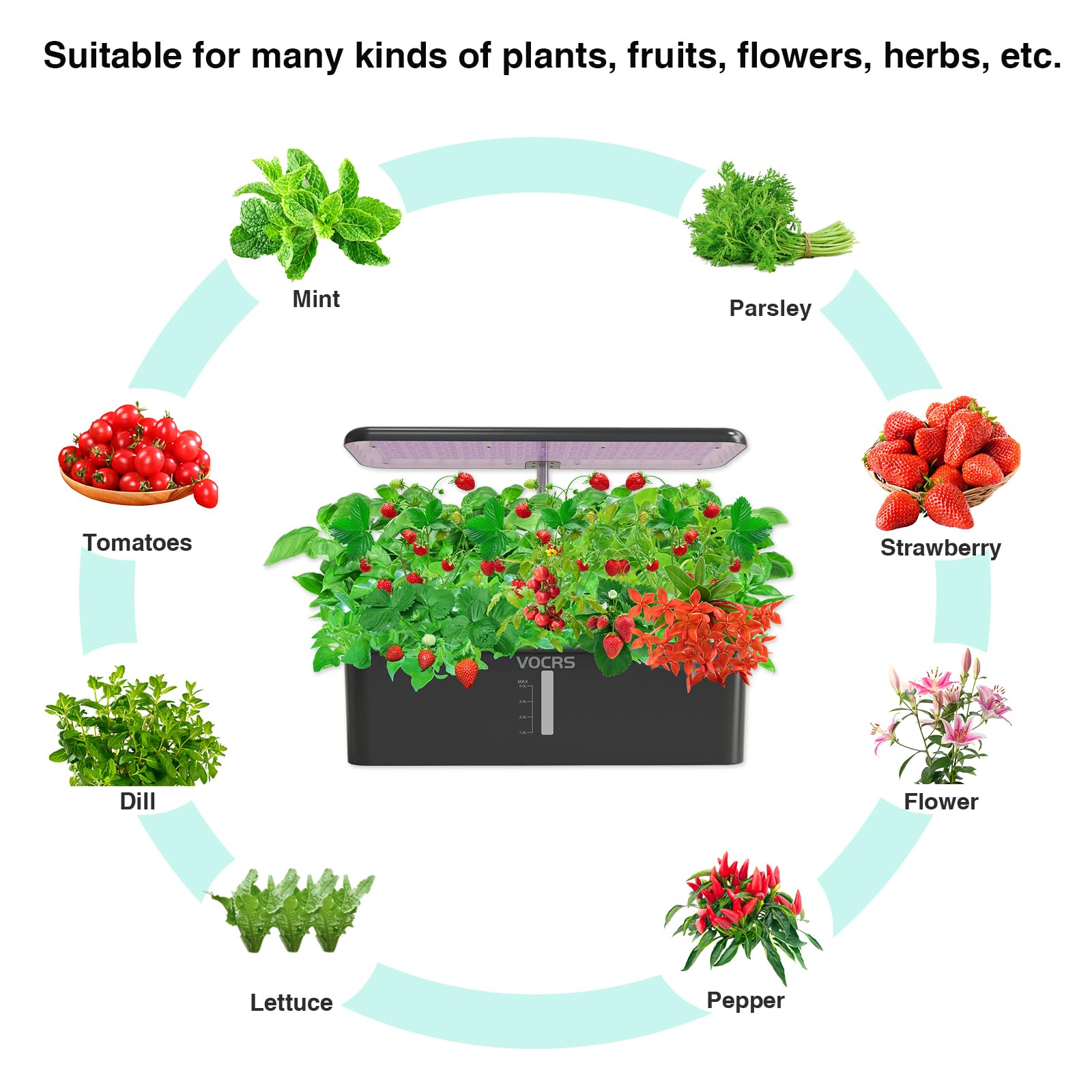 Hydroponics Growing System Indoor Garden - VOCRS 12 Pods Herb Garden Kit Indoor with LED Grow Light, Plants Germination Kit(No Seeds) with Pump System, Adjustable Height Up to 17.7" for Home, Black