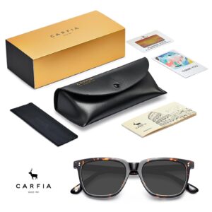 CARFIA Trendy Retro Acetate Womens Sunglasses Polarized UV Protection, Small Face Classic Square Tortoise Gray Lens