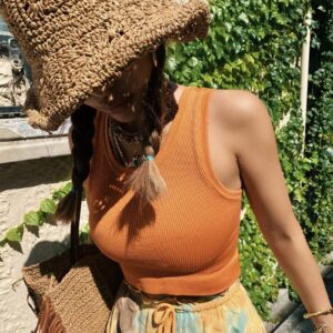 Women Straw Sun Hat Floral Woven Crochet Bucket Hat Y2k Aesthetic Accessories Beach Hat Hand Woven Boho Foldable Cap (Beige,One Size)