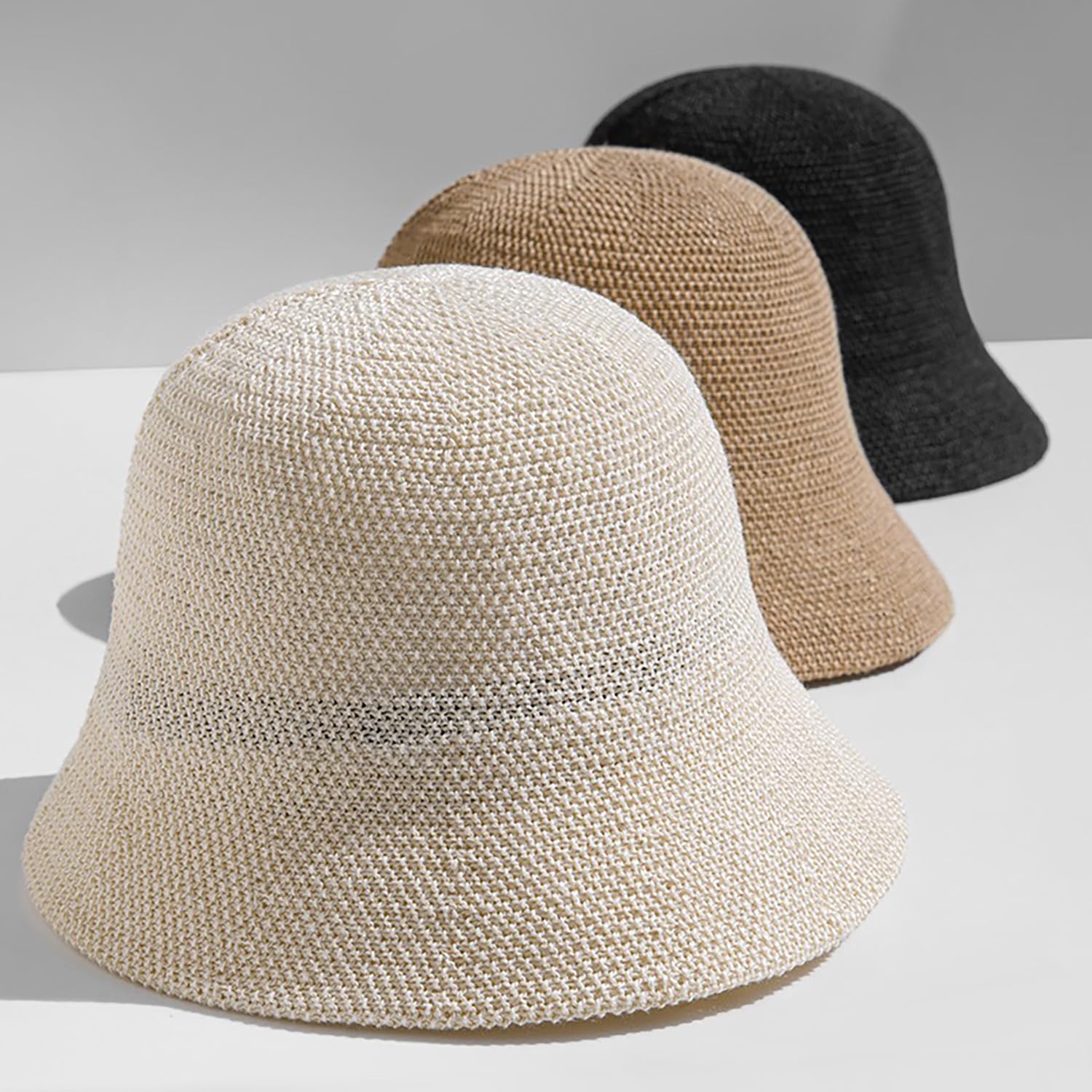 YOFARCHOY Lightweight Packable Sun Hat for Women Foldable Sunhats Woven Bucket Hats Packable Beach Hat Floppy Knitted Woven Hat Khaki