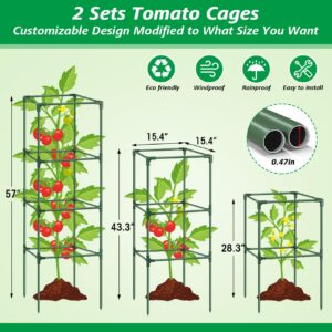 3Pack Tomato Cages for Garden,Square Tomato Plant Cage Support Heavy Duty Pole 57*15.4*15.4 Inches,Steel Plant Tower Stakes,Cherry Tomato Trellis Cucumber for Climbing Vegetables Flowers Fruits-Green