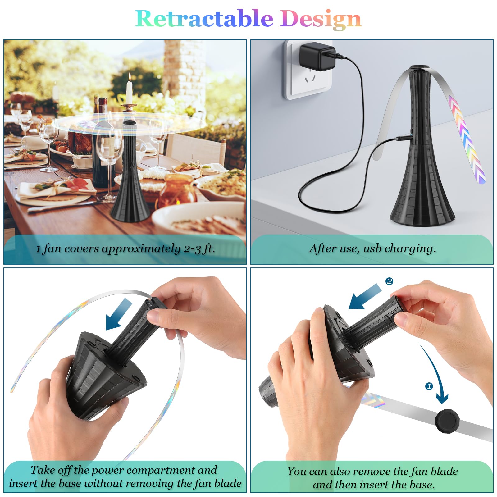 Fly Fans for Tables Rechargeable, Fly Fans for Outdoor Tables USB, 1800mah Fly Fans to Keep Flies Away by Soft Blades, Food Fans for Camping, Picnic, Fishing, Fly Repellent Outdoor Patio, 2pcs