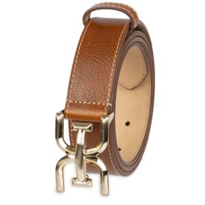 Sam Edelman Women's Slim Stitched Edge Double-E Plaque Buckle Belt, Saddle, Medium