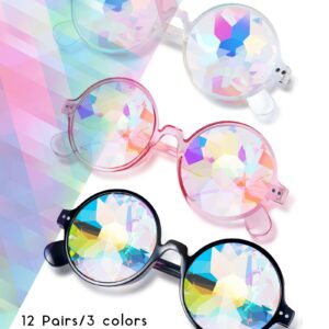 Frienda 12 Pairs Kaleidoscope Rave Rainbow Glasses Refraction Trippy Psychedelic Rave Goggles with Resin Lens Diffraction Prism Women's Costume Eyewear Sunglasses for Festival