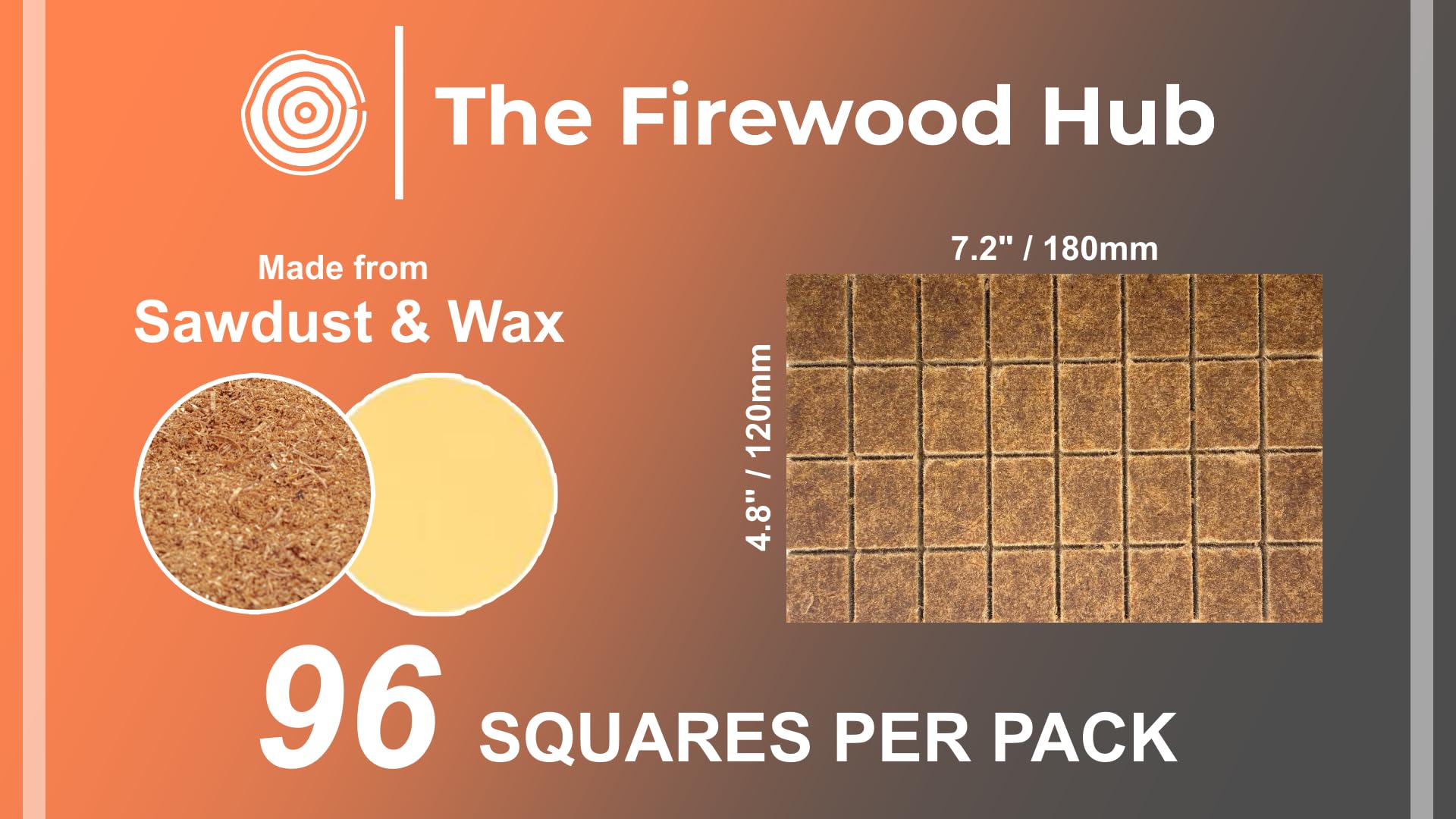 Fire Starter Cubes - 96 Pack | Long Burning Fire Starters for Campfires | Charcoal Starter Made from Wood Fibre and Wax | Up to 10 Minutes Burn Time