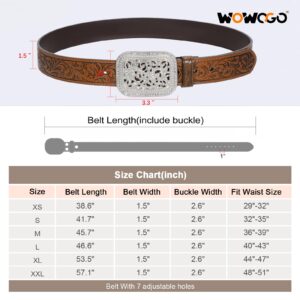 WOWOGO Women Men Western Genuine Leather Belt Cowgirl Cowboy Floral Engraved Tooled Belt Strap Embossed Scrollwork Buckle